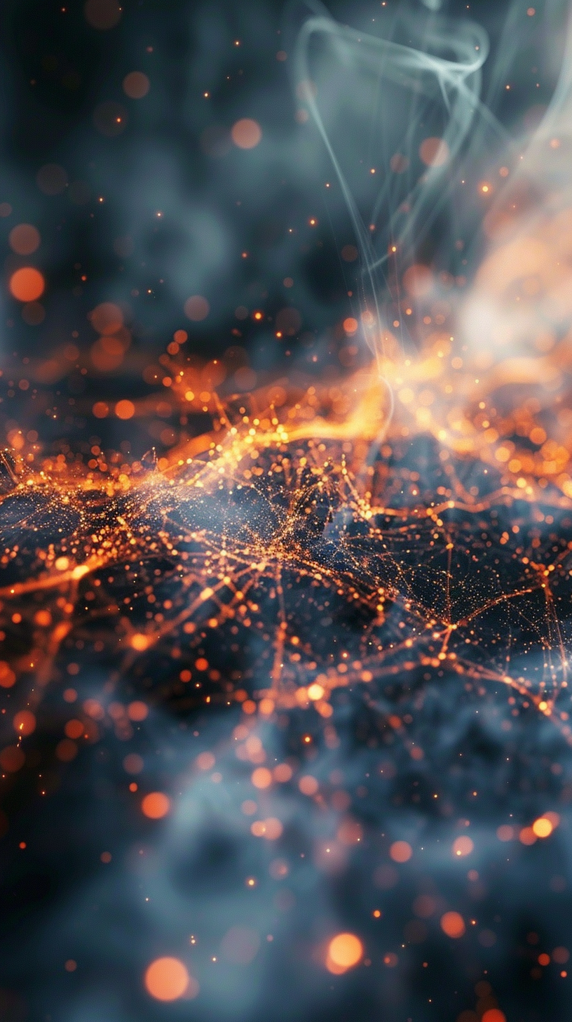 Glowing orange and red energy patterns dissolving into darkness